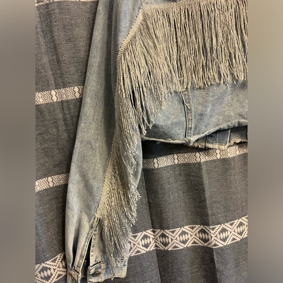 Fringe Light Denim Cropped Jacket | Size Medium - Picture 2 of 6